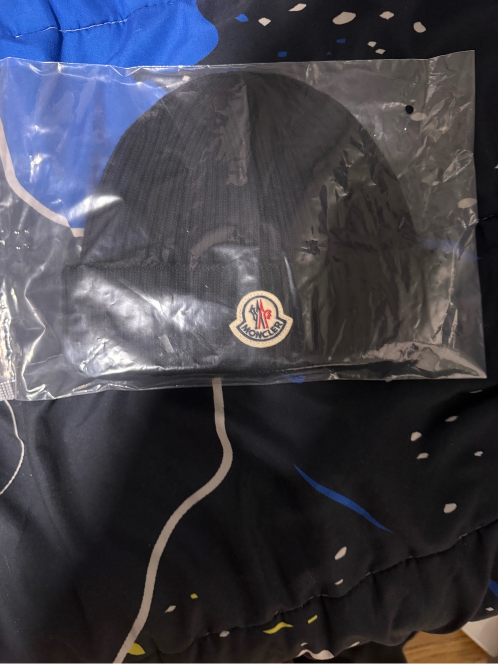 Moncler Black Ribbed Logo Knit Hat